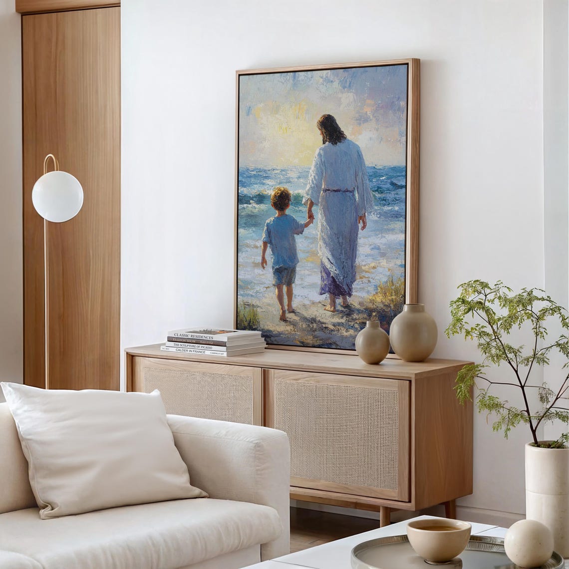 Jesus Holding Hand Of Child Walking Beach Christian Painting Poster - Image 5