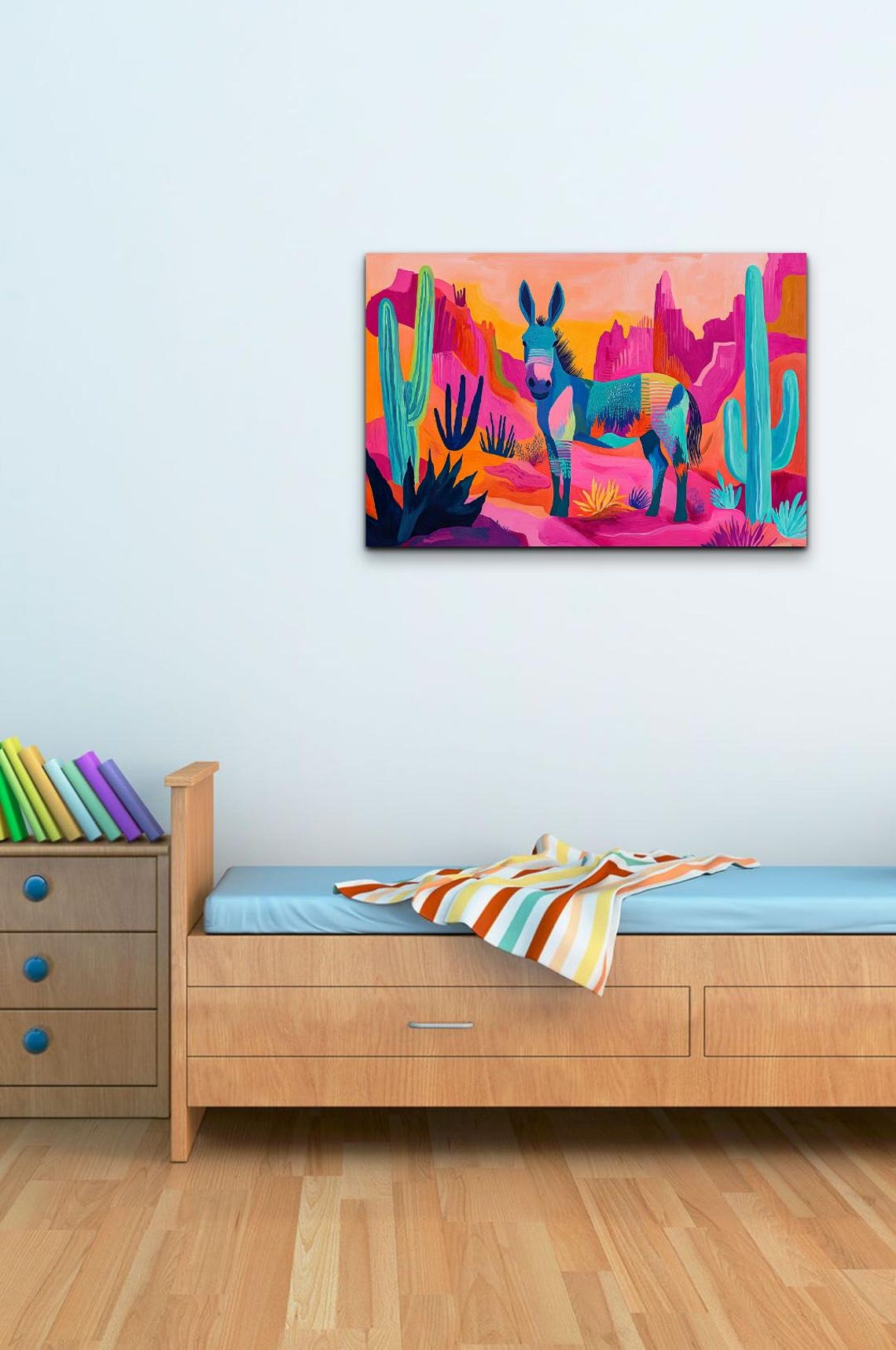 Colorful Desert Donkey Cactus Sunset Whimsical Animal Art Poster - Image 3