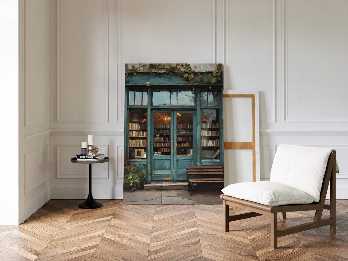 Vintage Bookstore Front, Cozy Urban Library Scene - Image 4