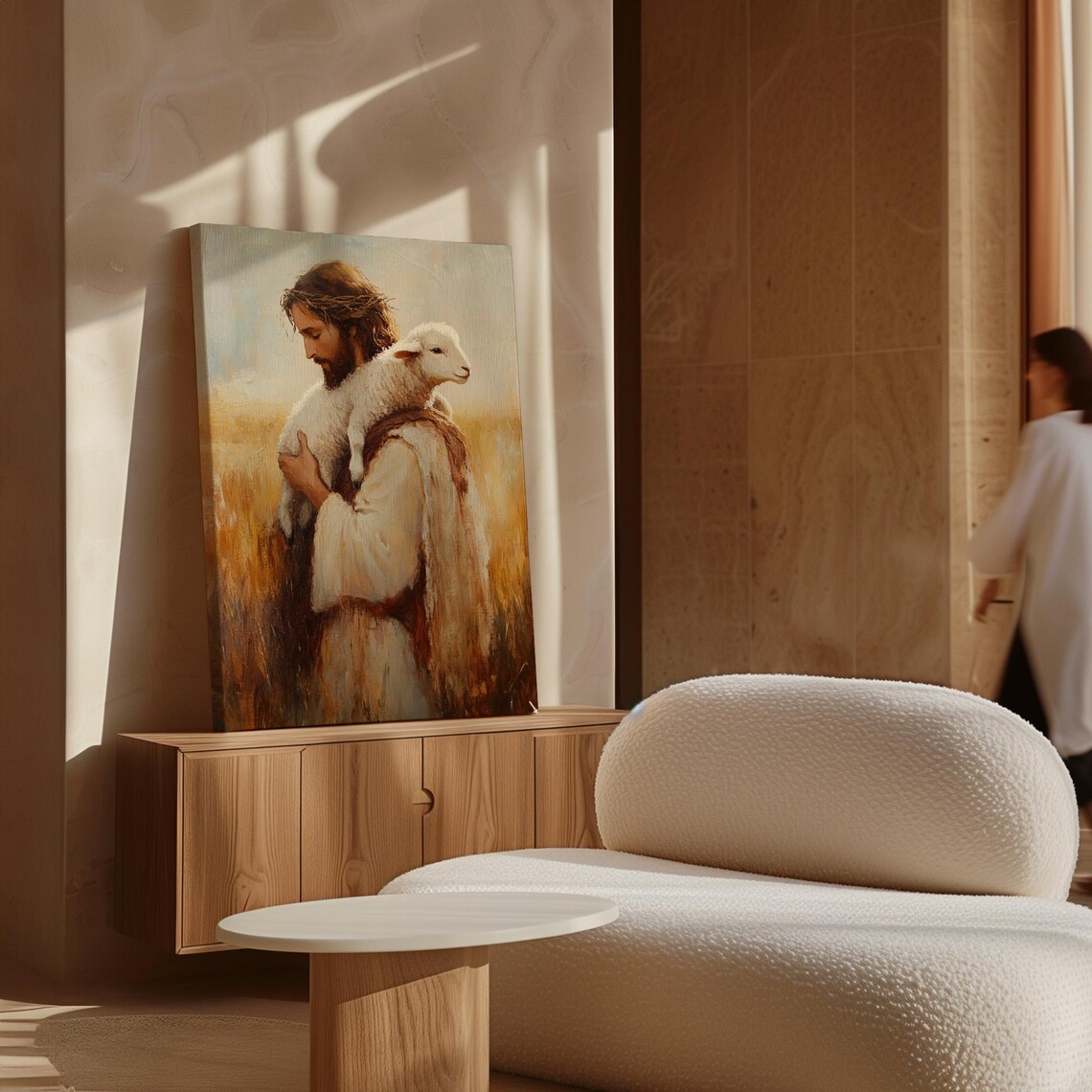 Jesus With Lamb Crown Of Thorns Wheat Field Faith Art Poster - Image 6
