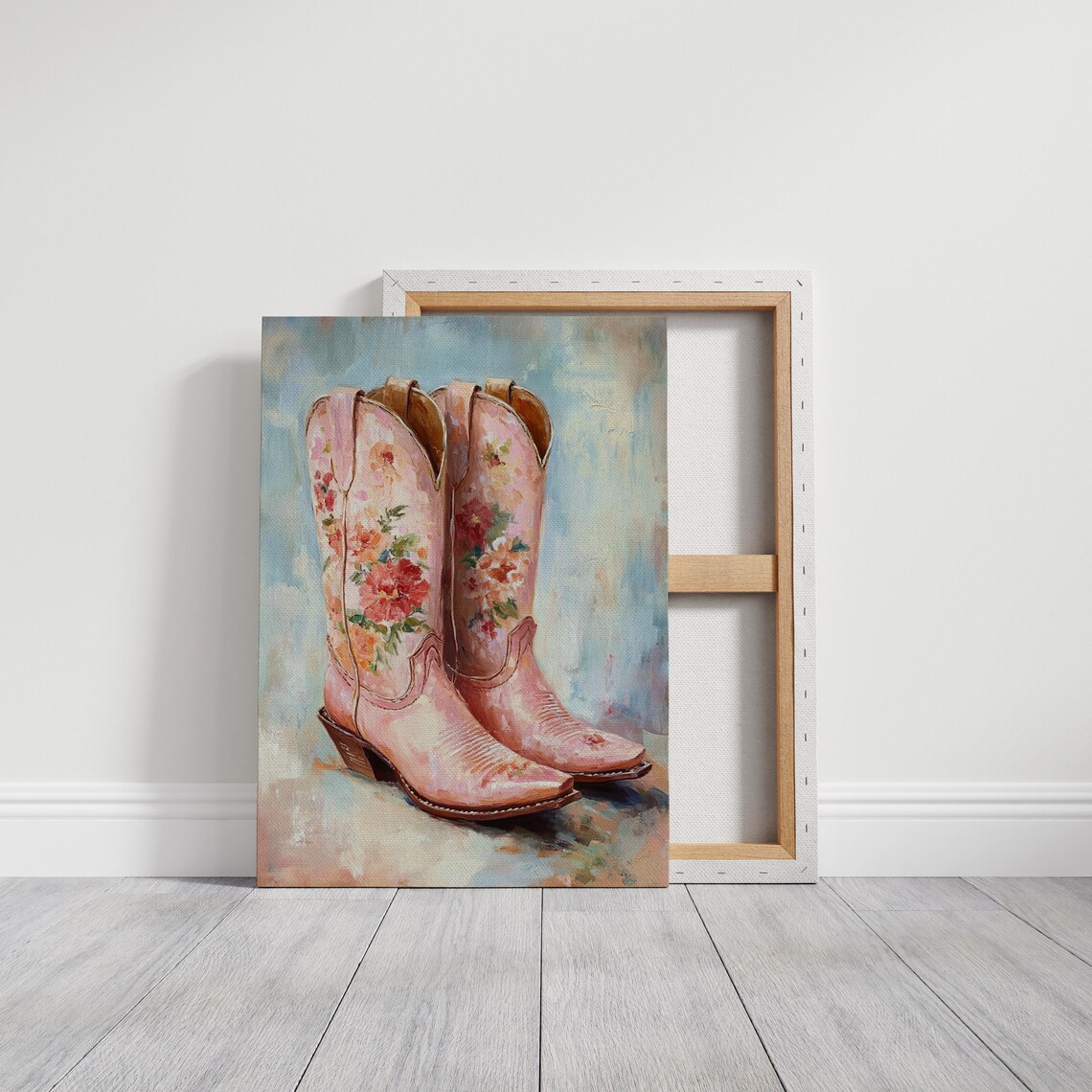 Pink Floral Cowboy Boots Painting Western Cowgirl Style Wall Poster - Image 3