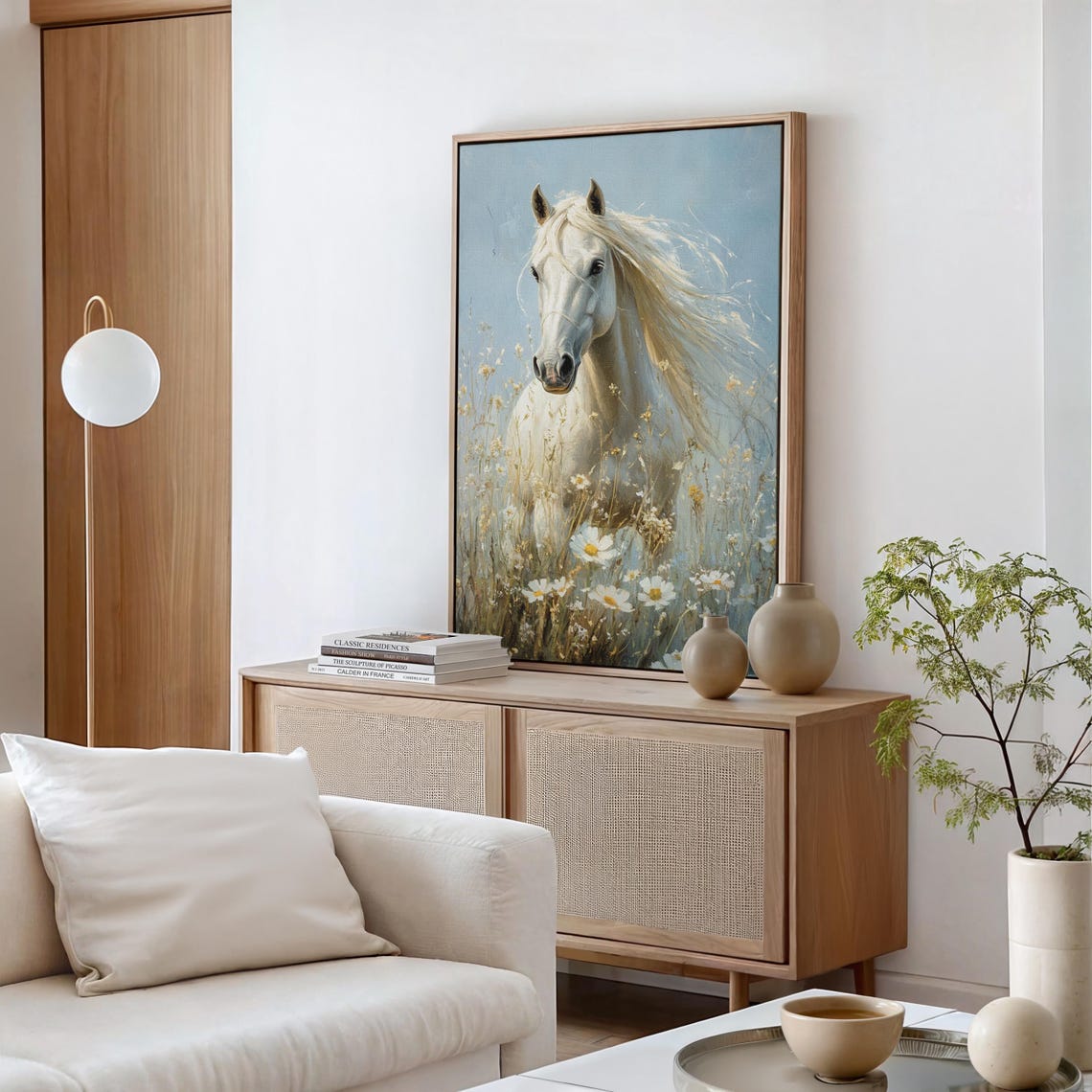 White Horse Daisy Meadow Blue Sky Majestic Equestrian Poster - Image 5