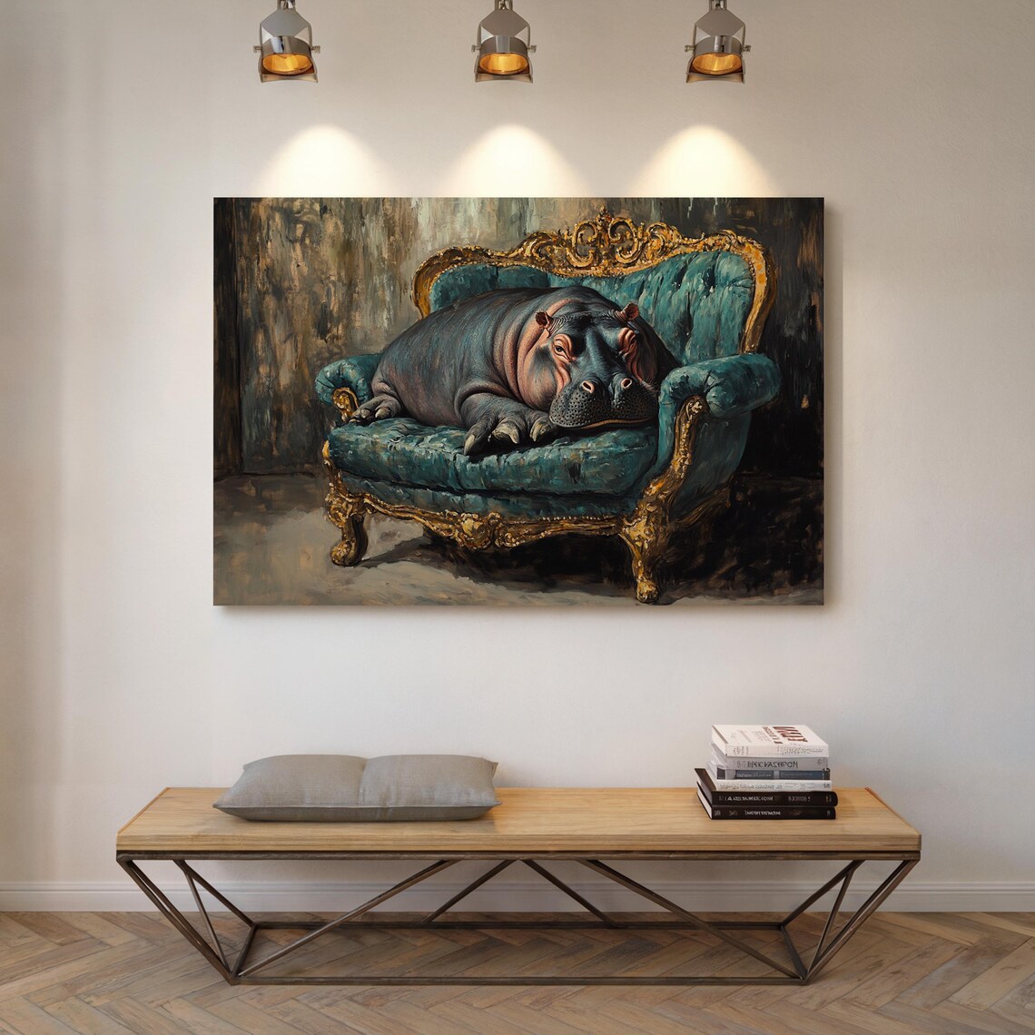 Regal Hippo On Ornate Sofa Wall Art Print - Image 4