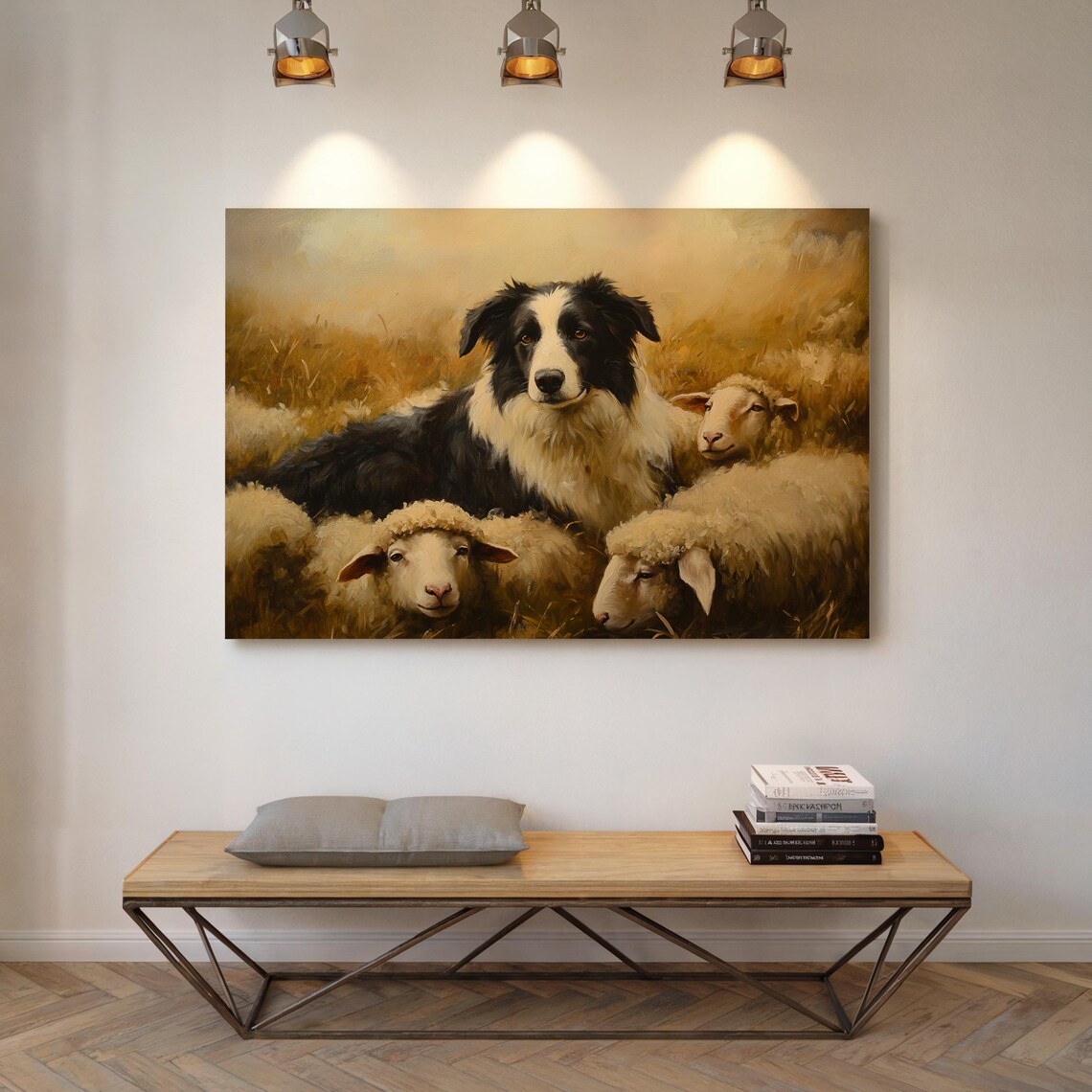 Border Collie And Sheep, Vintage Farmhouse Art Print - Image 4