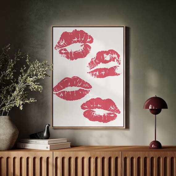 Pink Lipstick Kiss Marks Bold Modern Glam Fashion Statement Poster