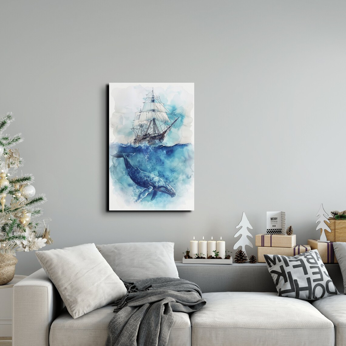 Whale Pirate Ship Watercolor Art Print, Nursery - Image 5