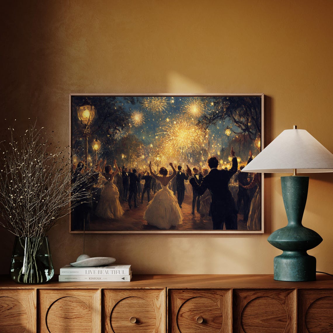 Elegant Outdoor Gala Dance Under Fireworks Night Celebration Wall Art