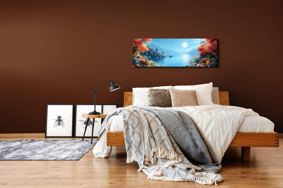 Autumn Lakeshore Orange Trees Mirror Lake Mountain Scene Poster - Image 4