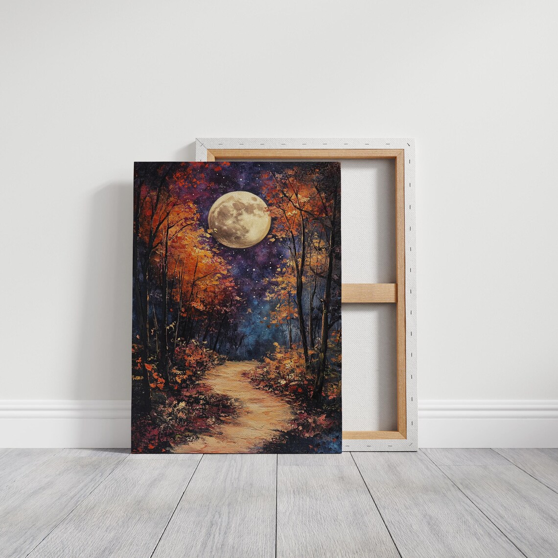 Autumn Moonlit Path, Vibrant Fall Forest Scene - Image 3