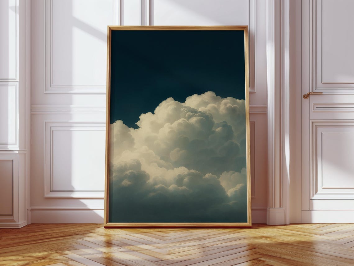 Dramatic Cumulus Cloudscape Moody Dark Teal Stormy Night Sky Poster