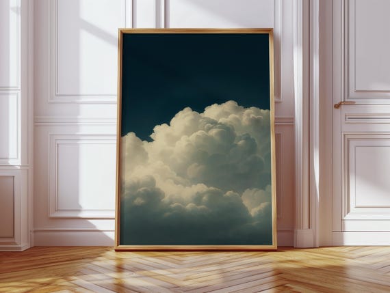 Neutral Cloud Canvas Wall Art Moody Sky Cumulus Print For Minimalist Decor Soft Atmospheric Stormy Skyscape Poster