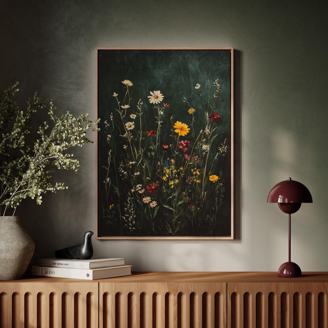 Dark Moody Wildflower Meadow Vertical Bloom Oil Painting Poster - Image 7