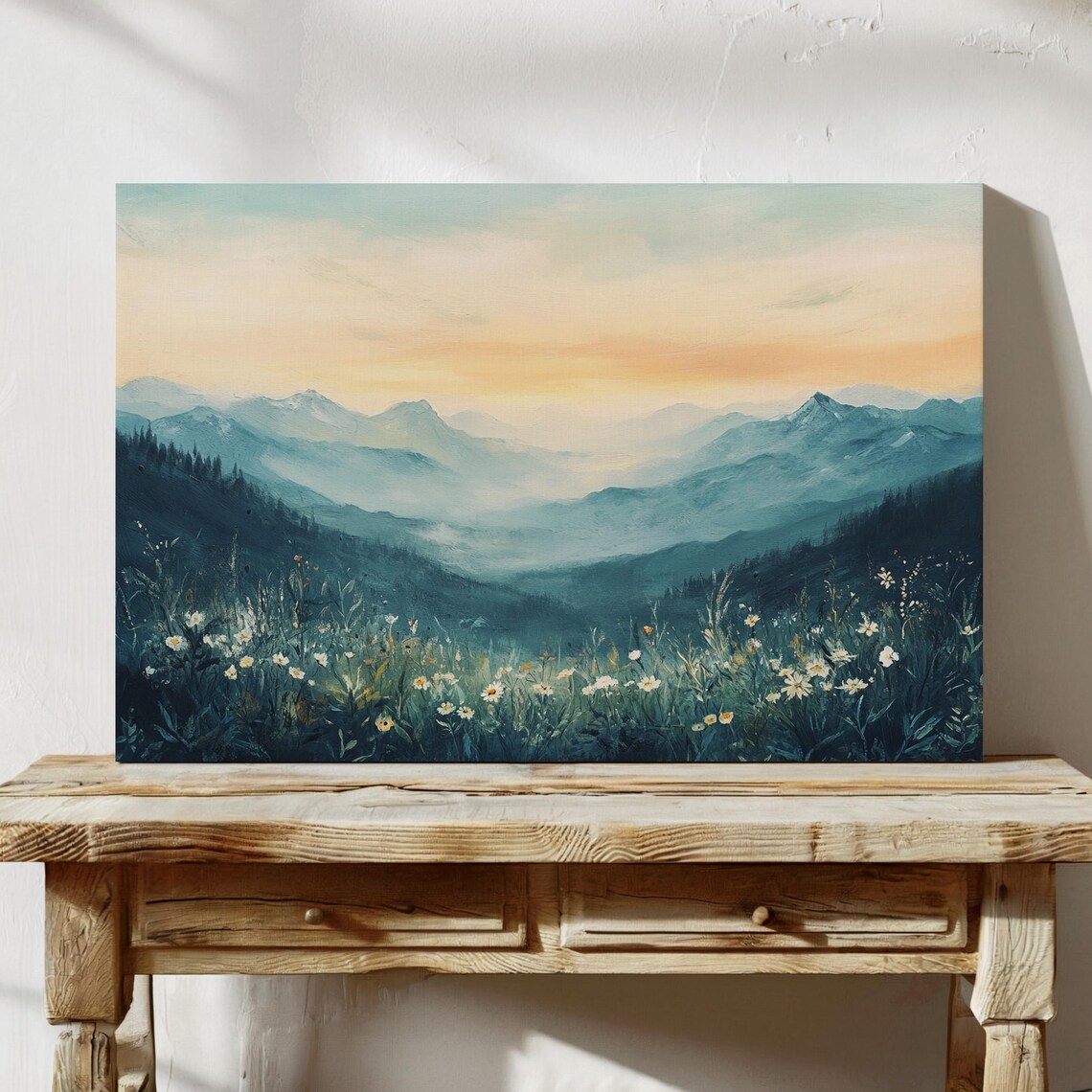Serene Mountain Valley With Wildflowers Soft Watercolor Art Poster - Image 7
