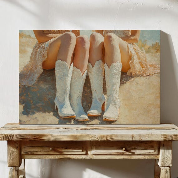 Western Cowgirl Boots Canvas Rustic Country Wedding Decor Vintage Wall Art Boho Farmhouse Print Southern Charm Poster