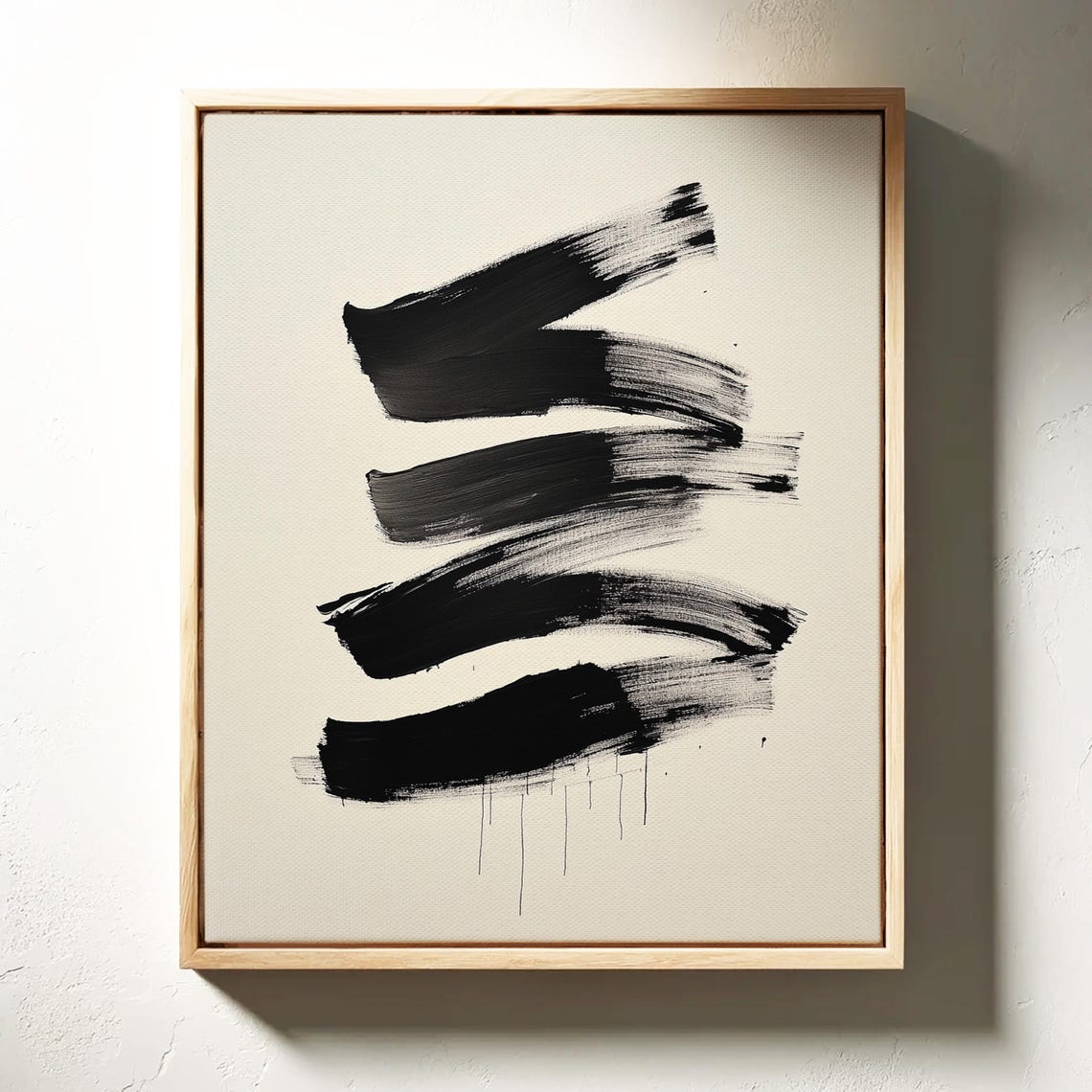 Black Ink Sweeping Brushstrokes Minimalist Zen Abstract Print