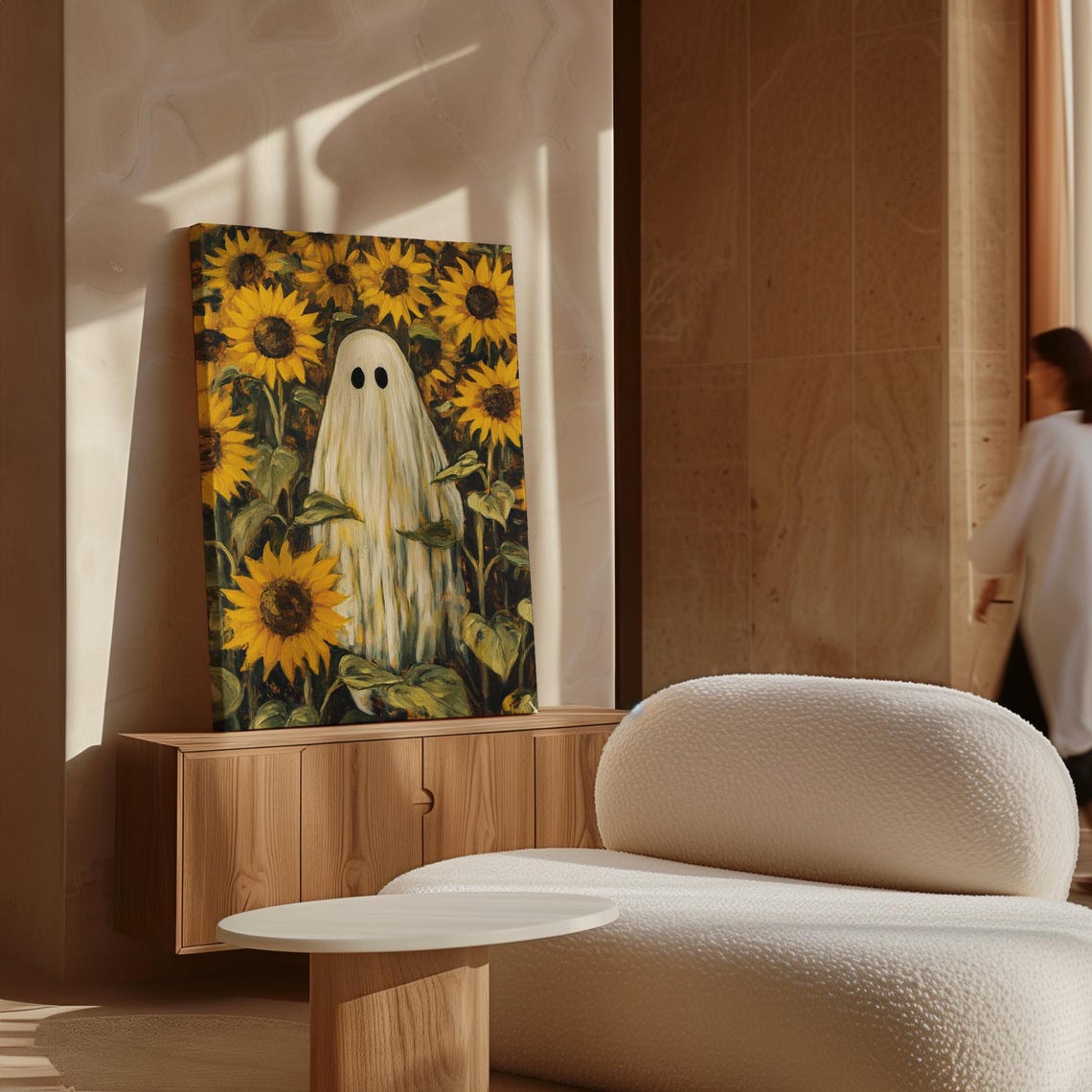 Whimsical Ghost In Sunflower Field Spooky Halloween Vintage Art Poster - Image 6
