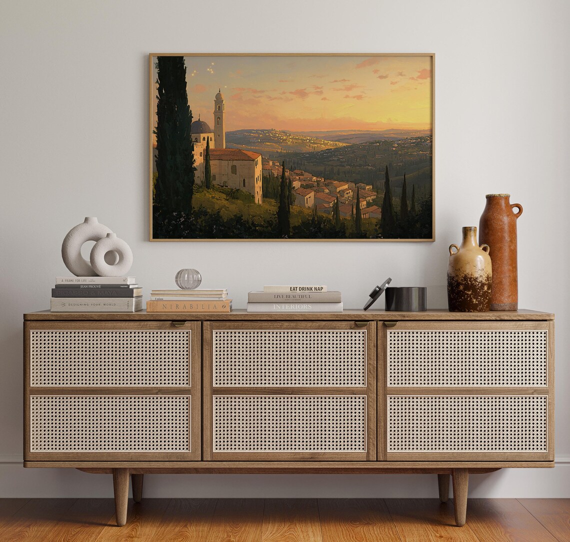 Holy Land Village, Vintage Christian Oil Painting