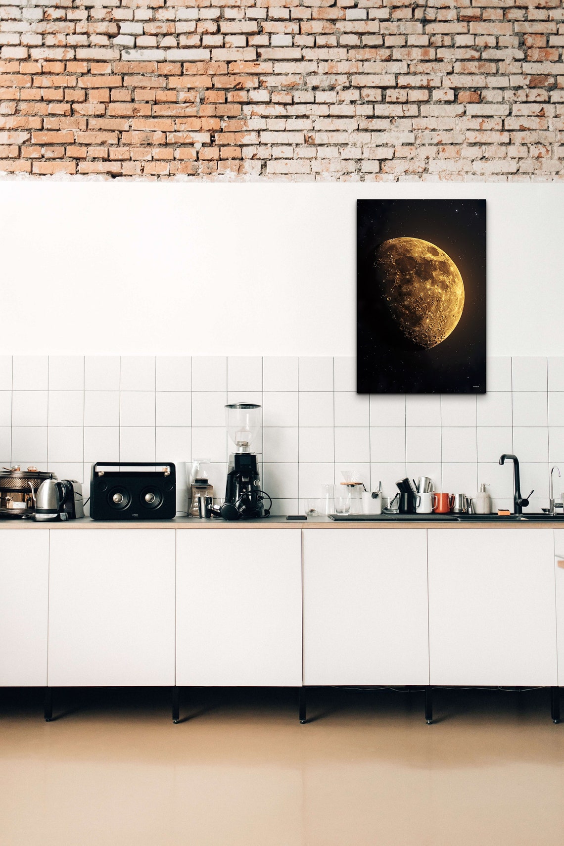 Golden Full Moon Close Up Starry Night Sky Celestial Lunar Poster - Image 2