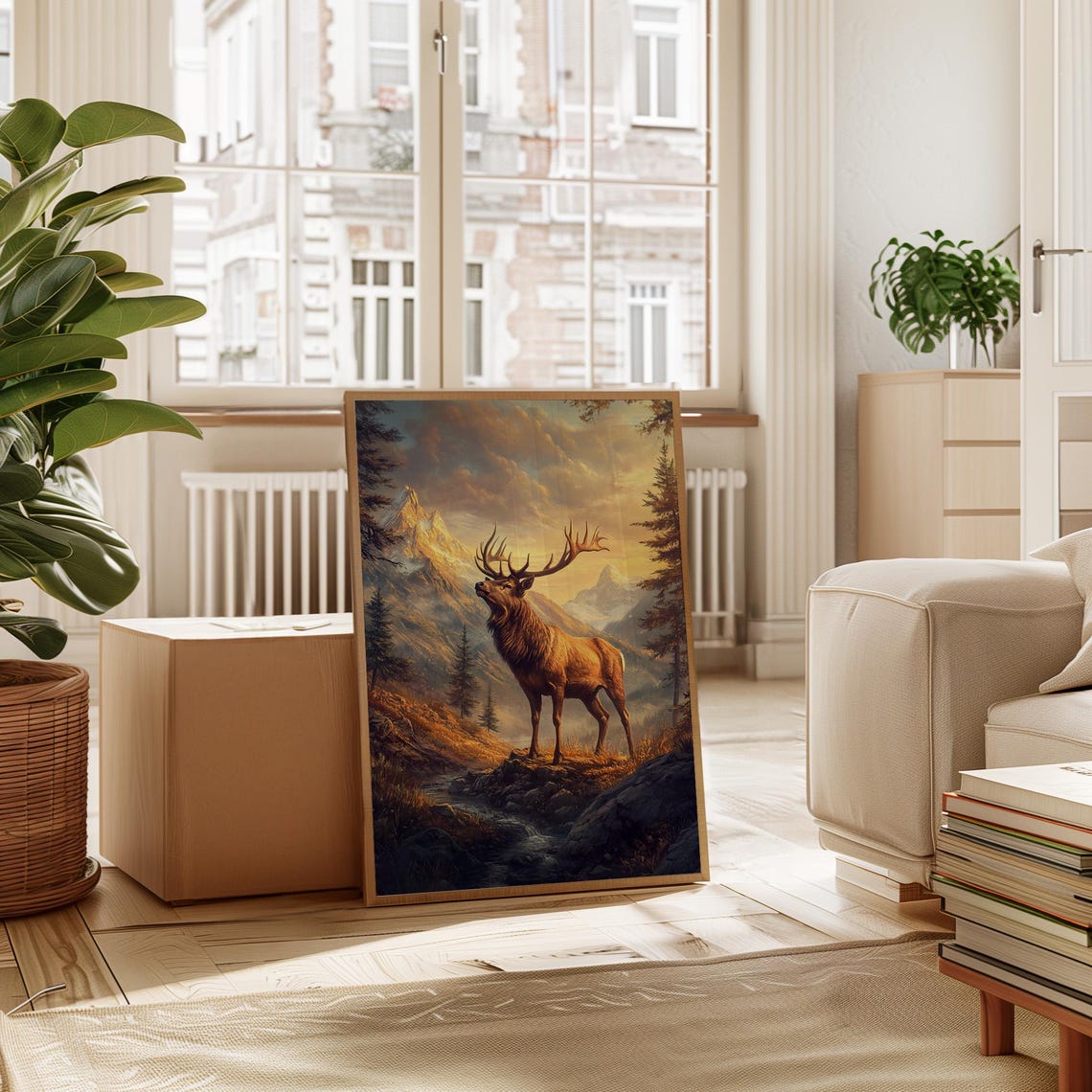 Bugling Elk on Mountain Ridge Golden Sunset Wildlife Art Poster - Image 5