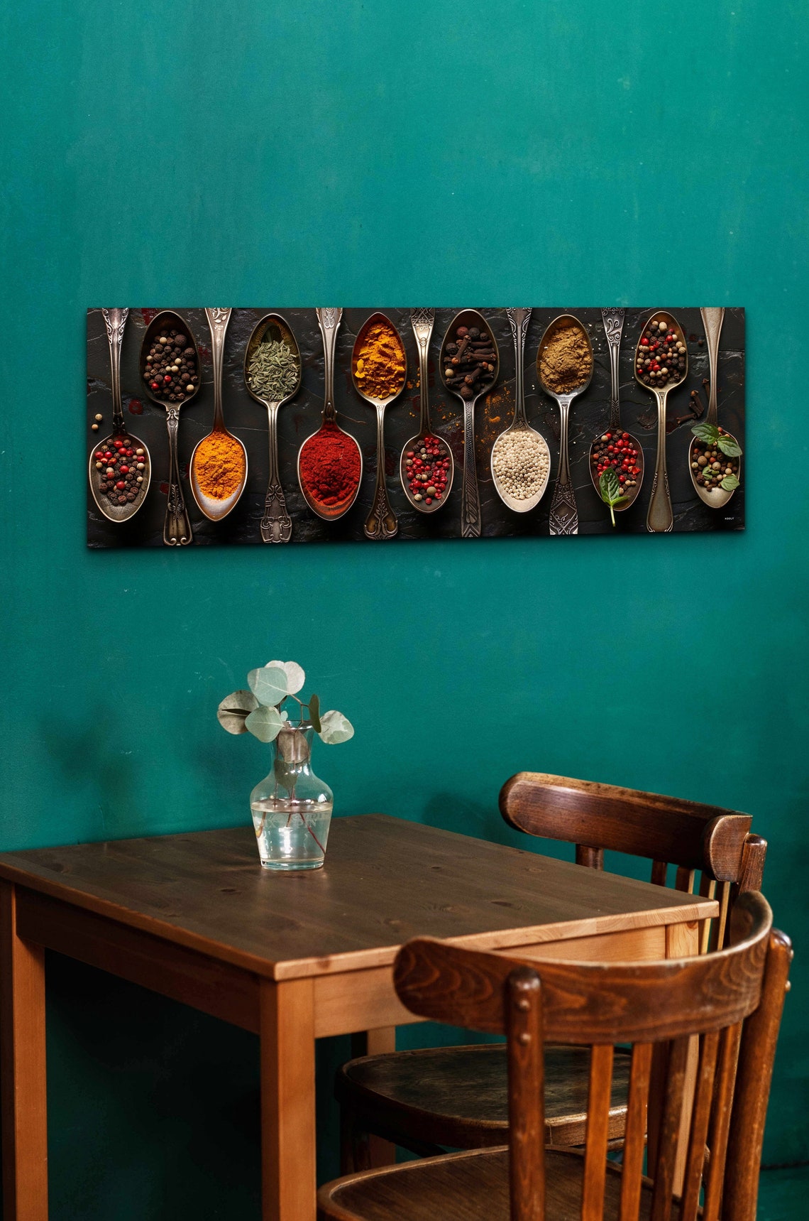 Assorted Spices on Vintage Spoons Rustic Dark Kitchen Poster - Image 3