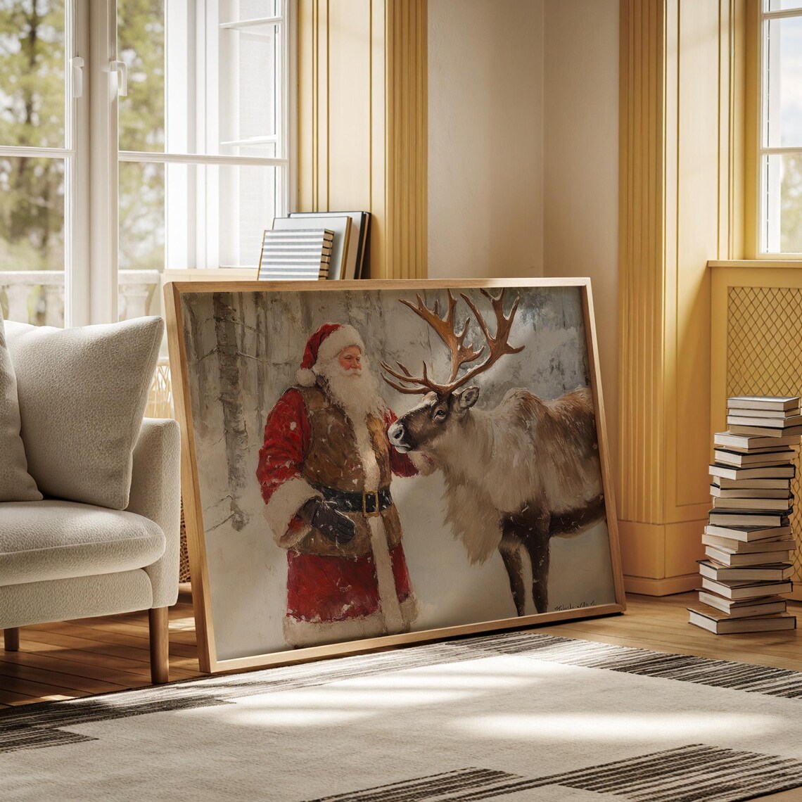 Rustic Santas Reindeer Christmas Cottagecore Art Print - Image 6