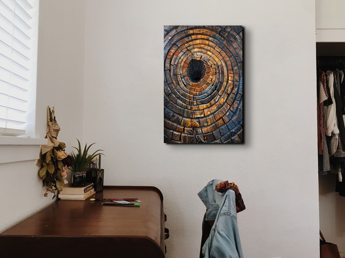 Hollow Log Tree Rings Spiral Golden Wood Macro Detail Art Poster - Image 4