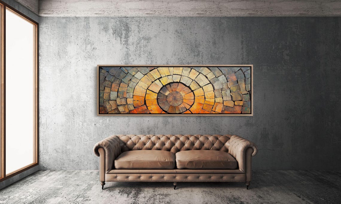 Stone Mosaic Tree Ring Art Rustic Earthy Orange Brown Wall Art - Image 3