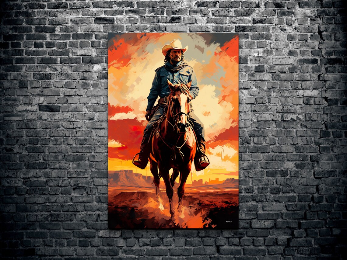 Cowboy Riding Into The Sunset, Southwestern Art Print - Image 2
