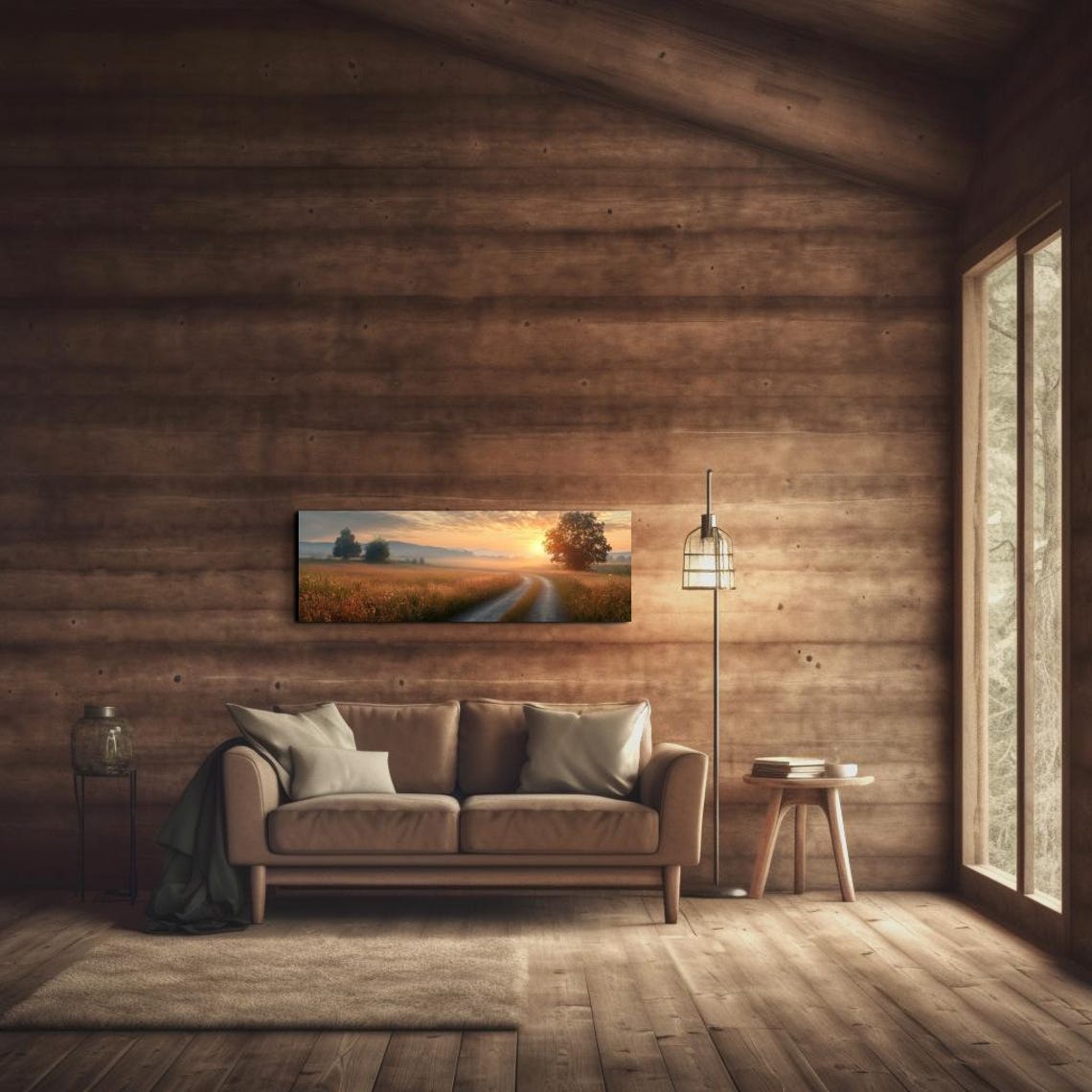 Golden Sunrise Over Wheat Field Dirt Road Misty Morning Poster - Image 4