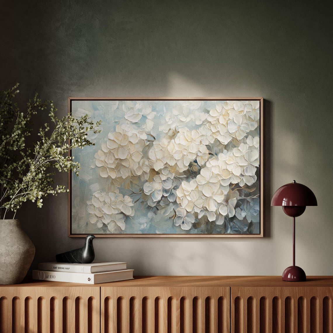 White Hydrangea Blossoms Textured Impasto Floral Painting Poster - Image 3