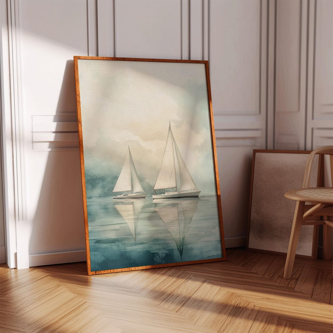Watercolor Sailboat Wall Art Nautical Coastal Print Soft Blue Seascape Painting Minimalist Ocean Decor Sailing Reflection - Image 4