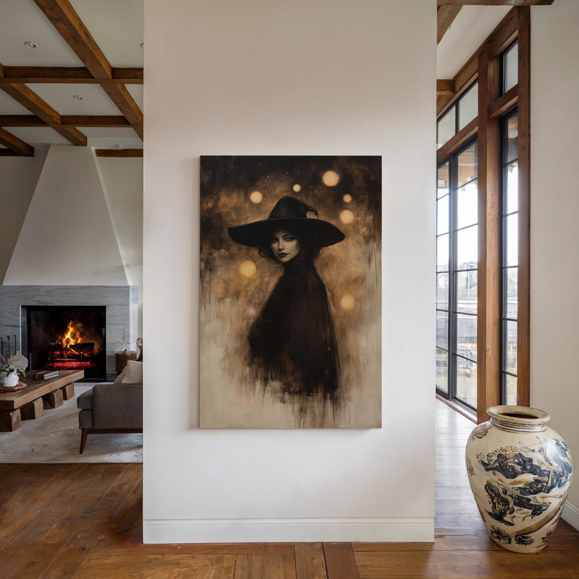 Ethereal Witch In Black Hat Golden Orbs Mystical Halloween Poster - Image 4