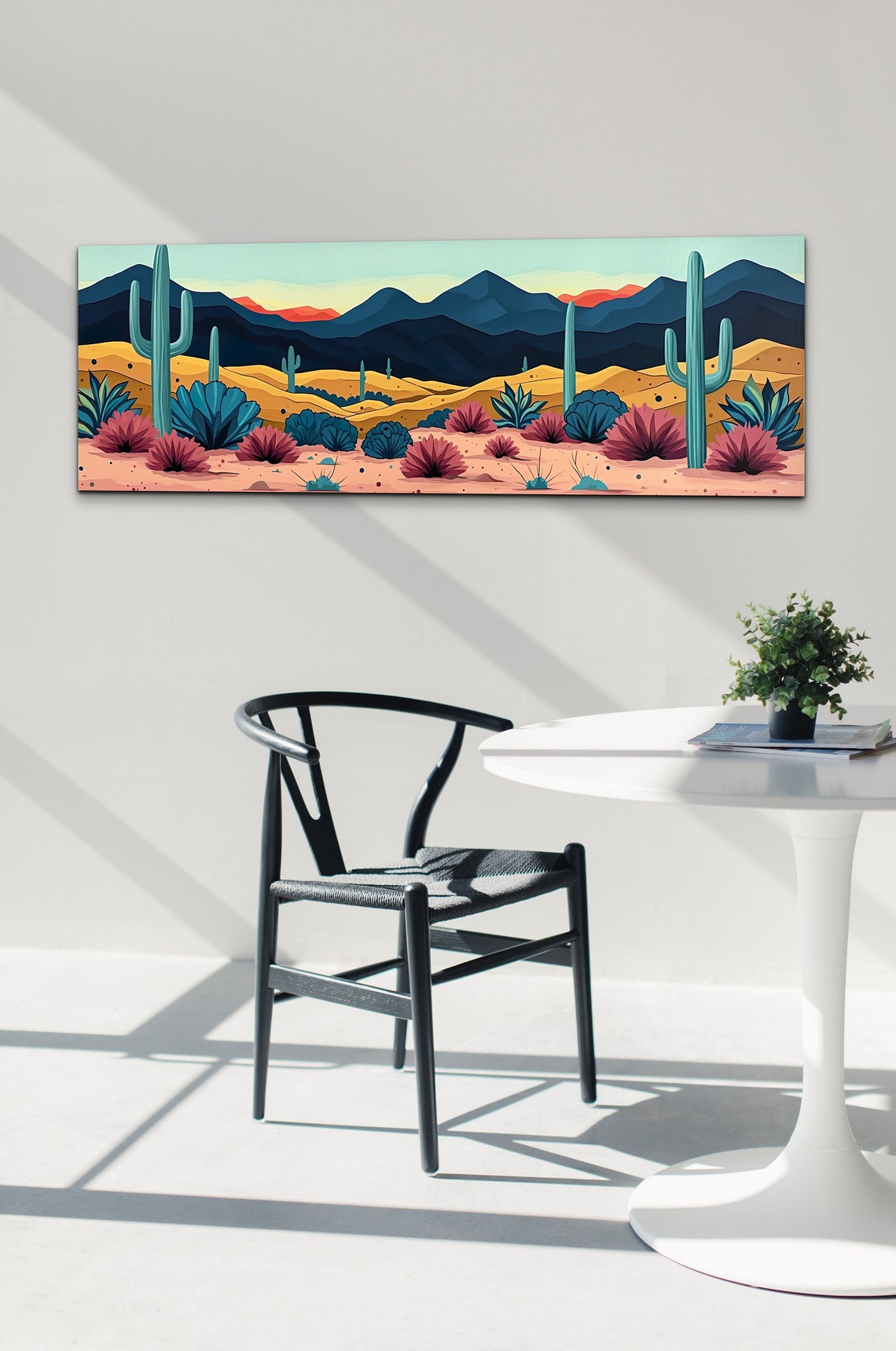 Panoramic Desert Cactus Colorful Pink Blue Modern Decor Wall Art - Image 4