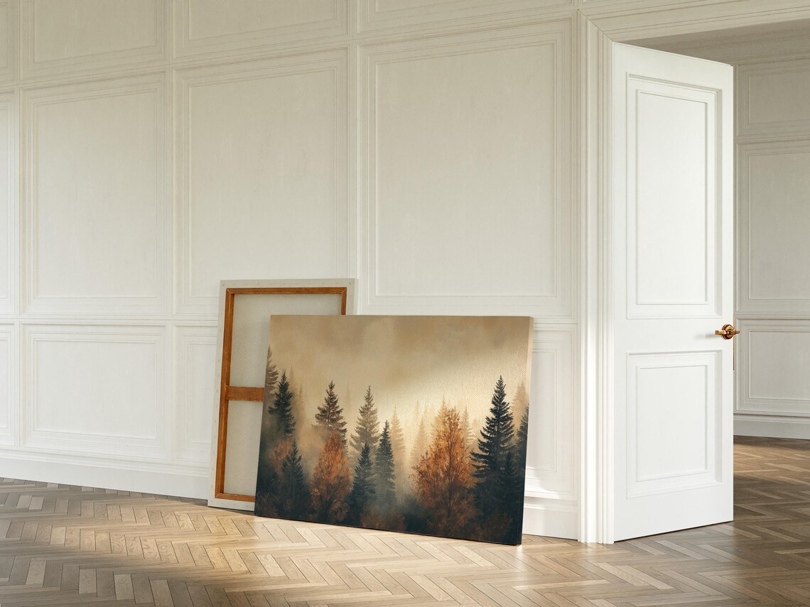 Golden Hour Misty Evergreen Forest Autumn Glow Nature Poster - Image 6