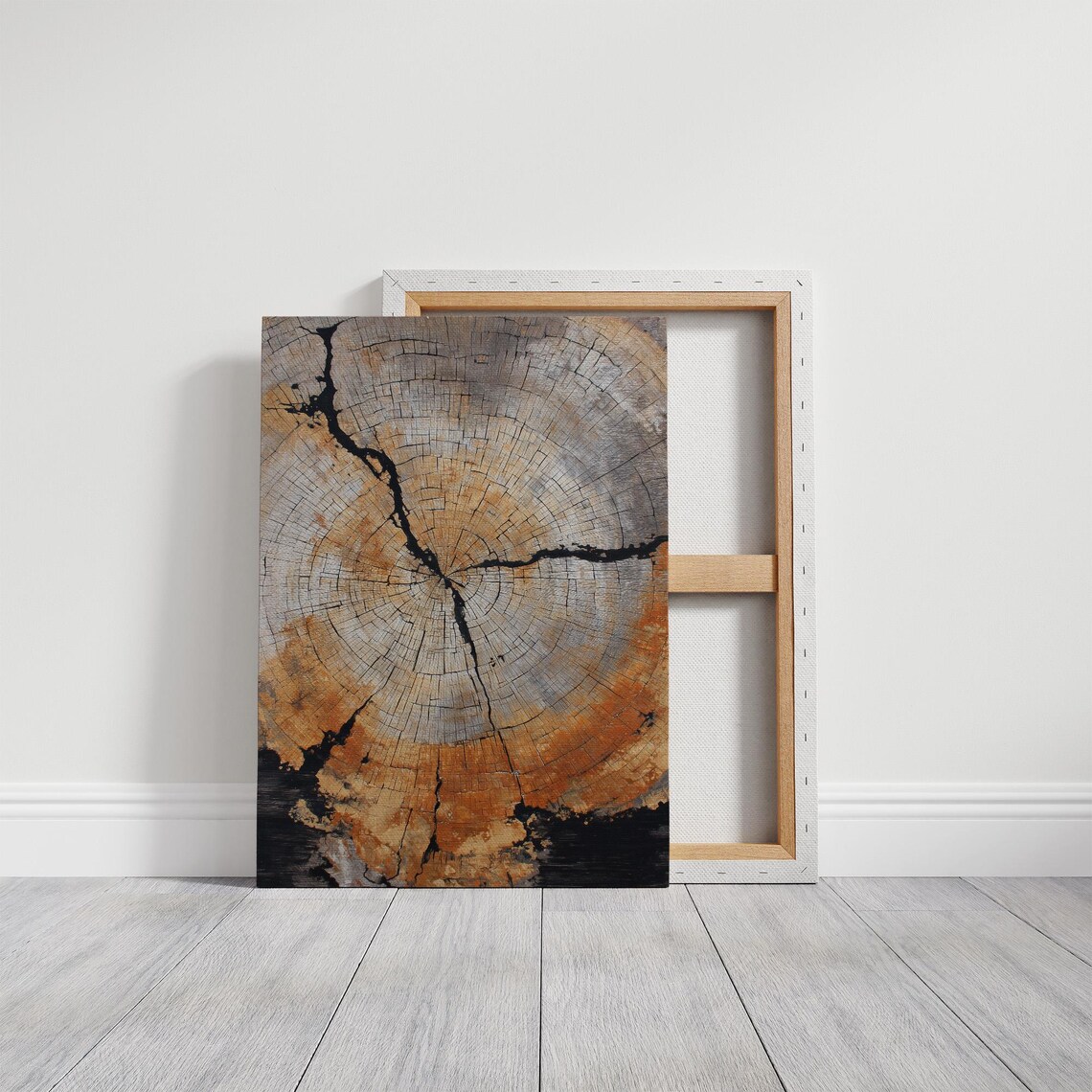 Golden Tree Rings Wall Art Print, Natural Cracks