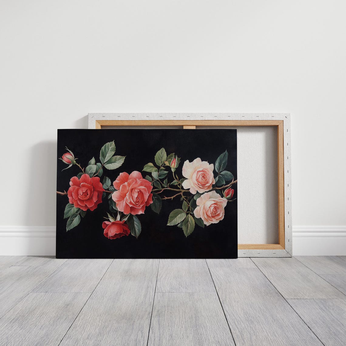 Red Pink Roses Black Background Dramatic Floral Still Life Poster - Image 5