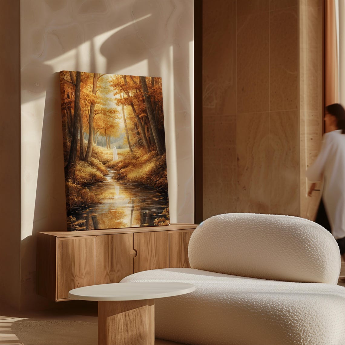 Lone Ghost On Autumn Forest Stream Golden Fall Trees Reflection Poster - Image 3