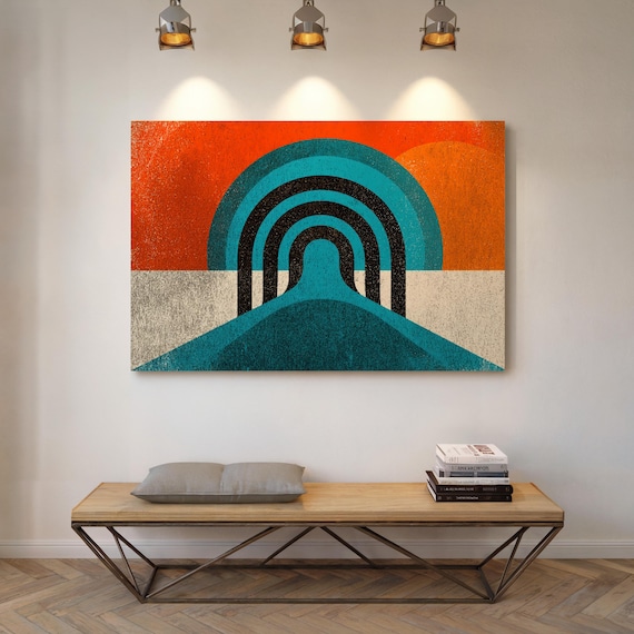 Retro Geometric Sunset Abstract In Bold Colors