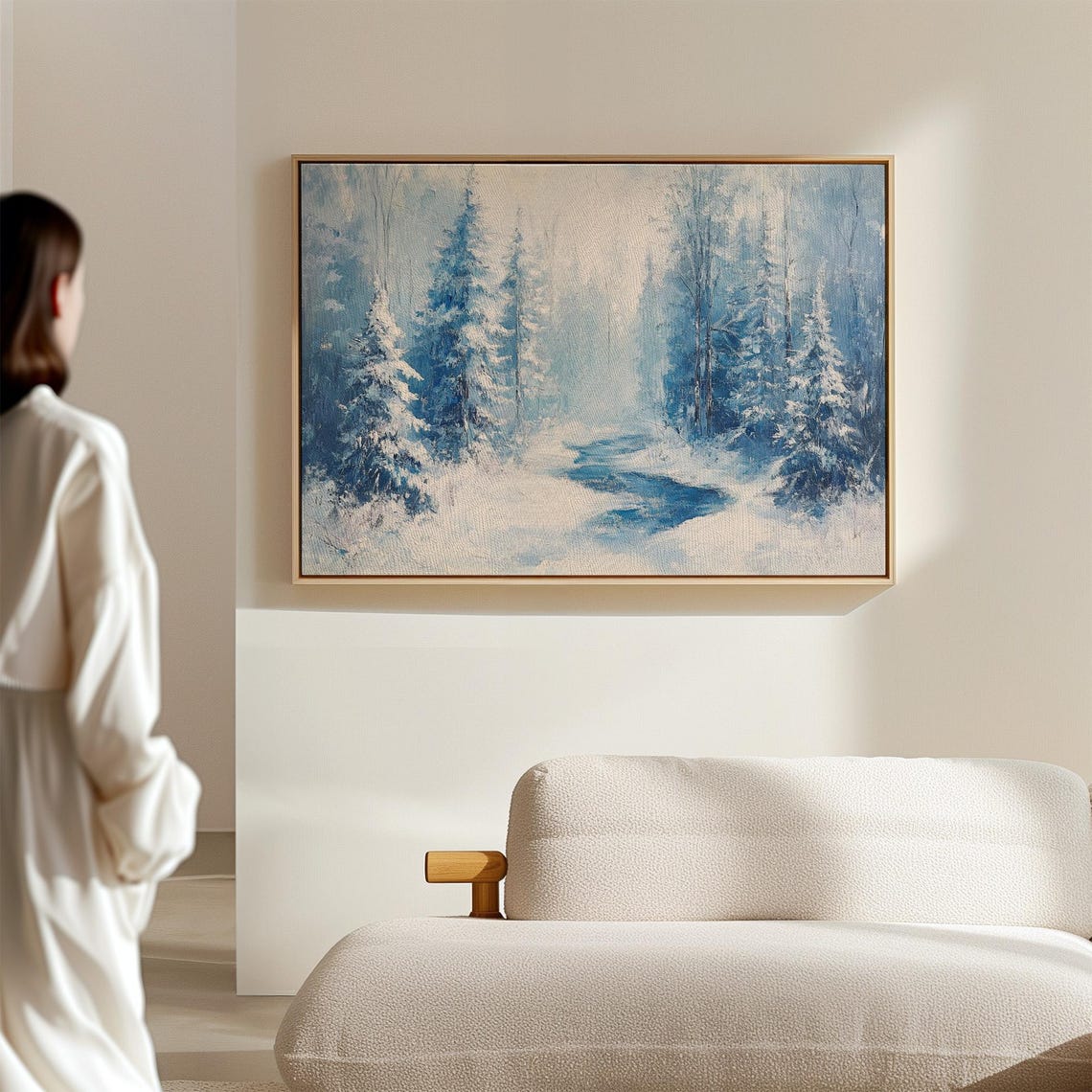 Winter Pine Forest With Misty Stream Snowy Landscape Wall Art - Image 7