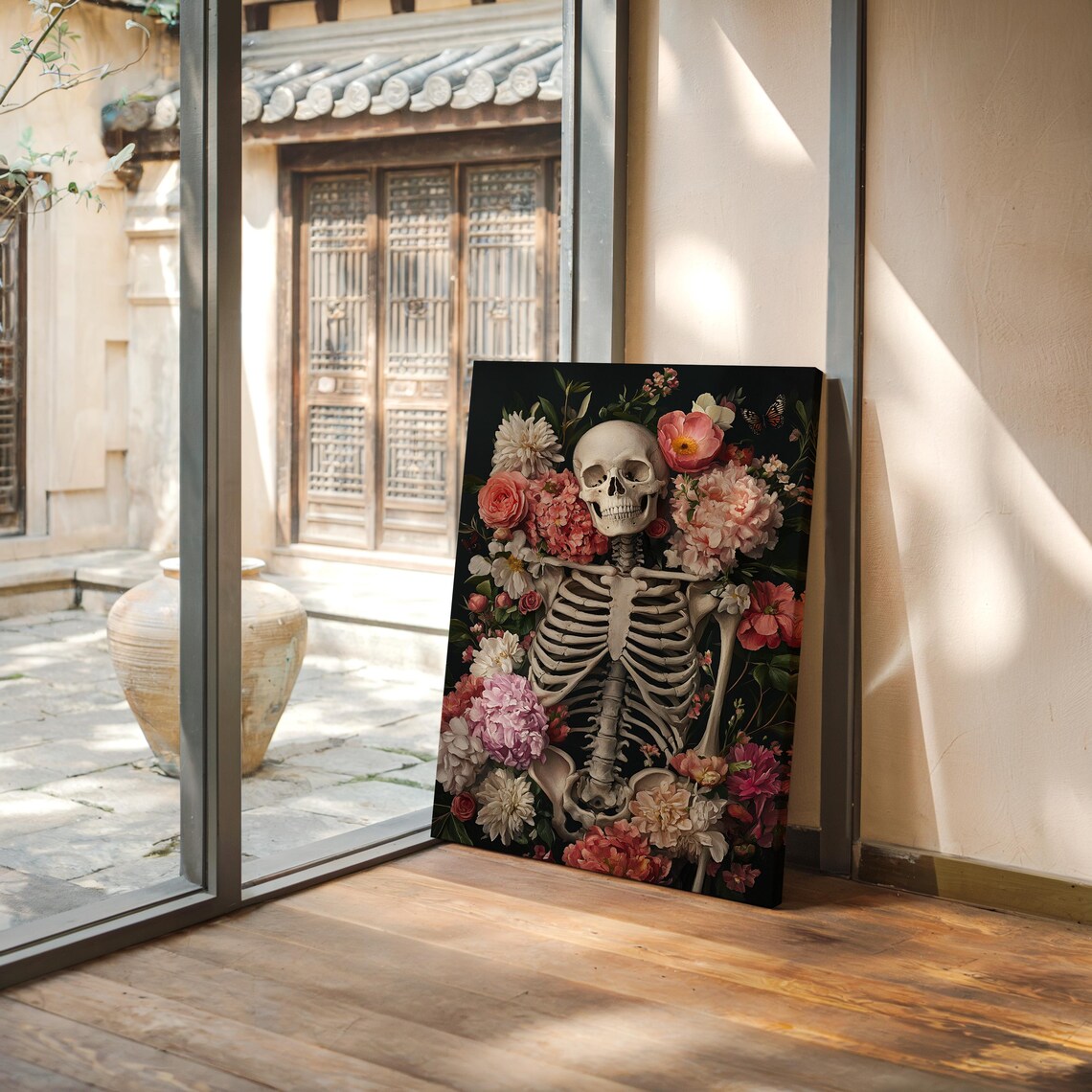 Gothic Skeleton With Pink Flowers Dark Botanical Romantic Macabre Poster - Image 4