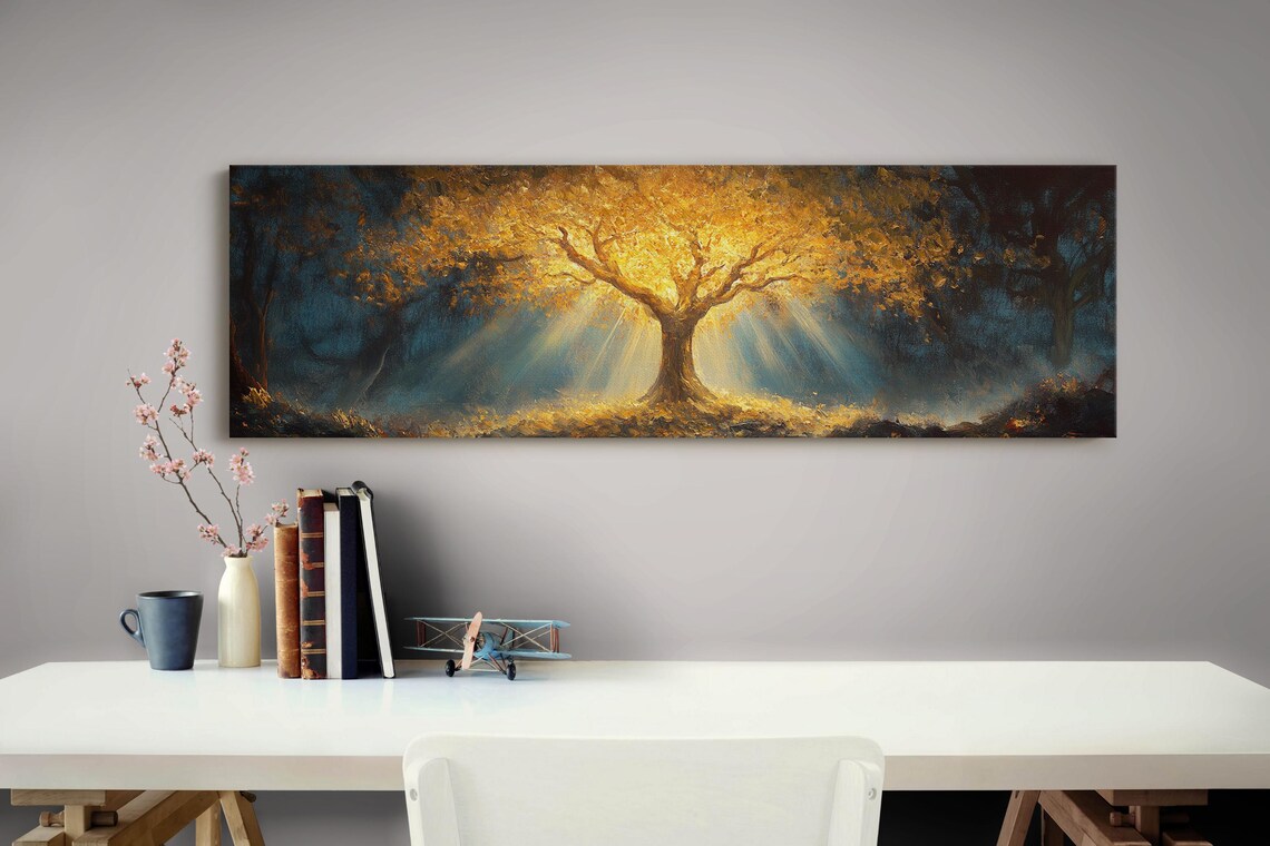 Golden Tree Of Light, Mystical Forest Art Print - Image 4