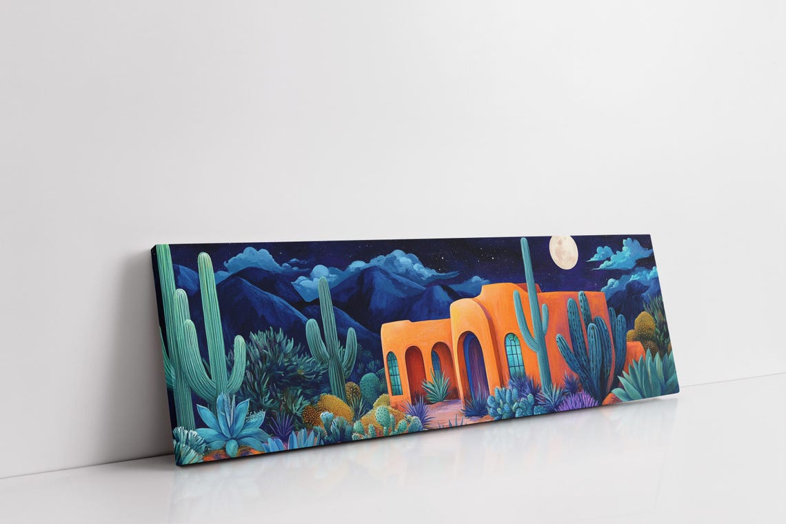Southwest Adobe House Under Full Moon Saguaro Night Landscape Poster - Image 7