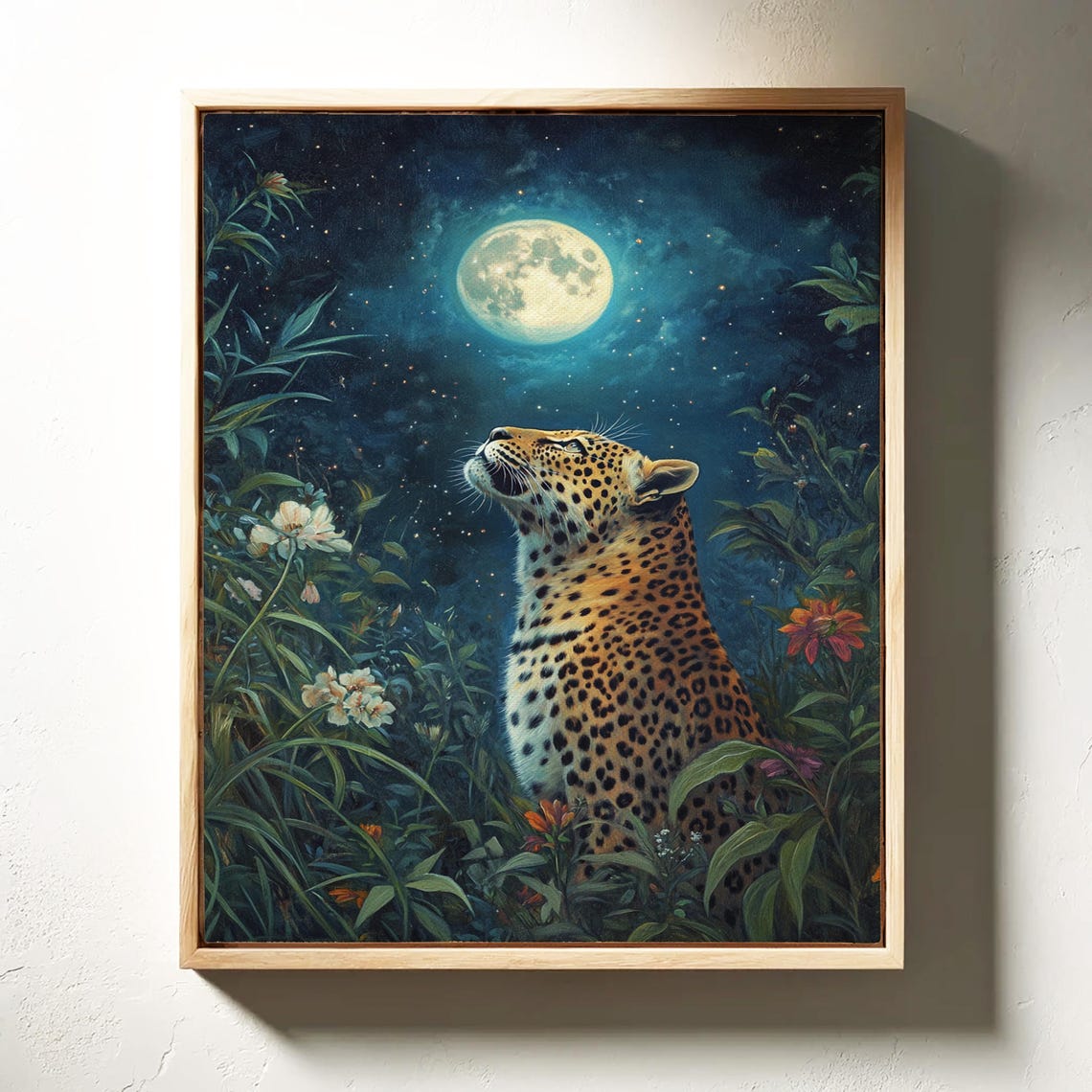 Leopard Under Full Moon in a Starlit Jungle Garden Night Poster - Image 7
