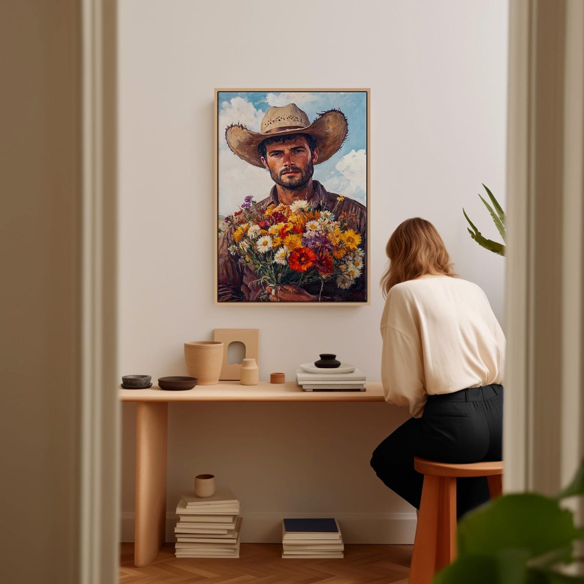 Rustic Cowboy With Wildflower Bouquet Blue Sky Country Poster - Image 4