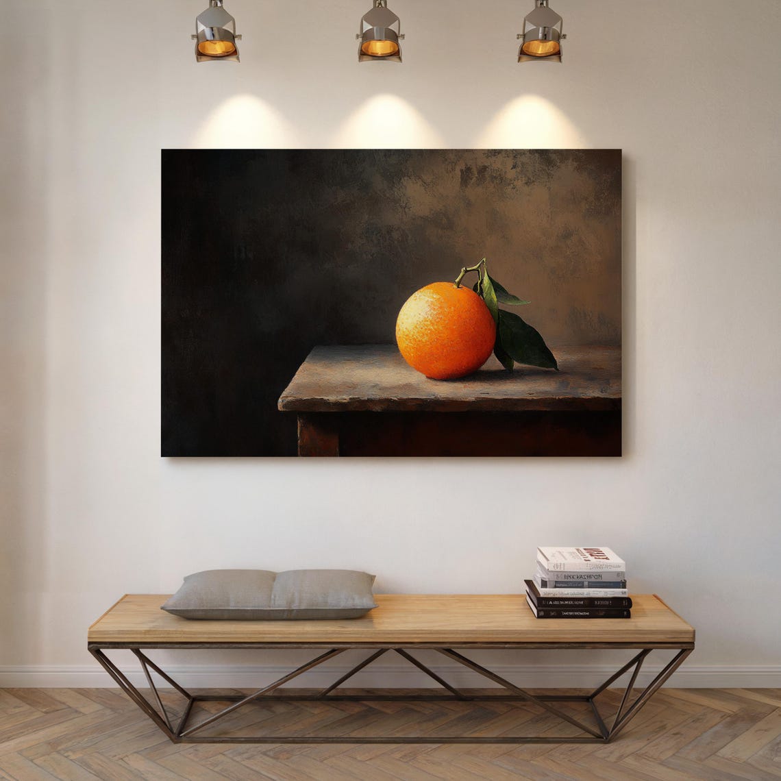 Single Orange on Rustic Wooden Table Chiaroscuro Still Life Poster - Image 5
