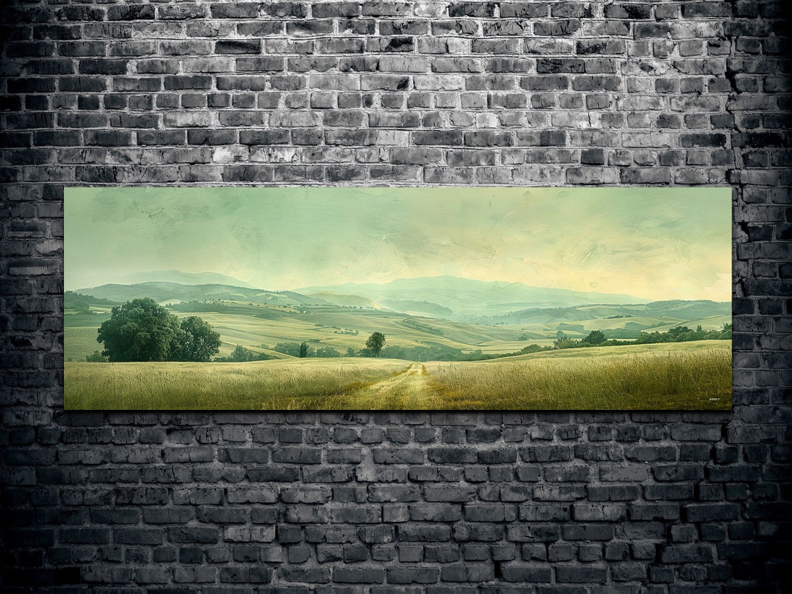 Misty Rolling Green Hills Countryside Vintage Landscape Poster - Image 2