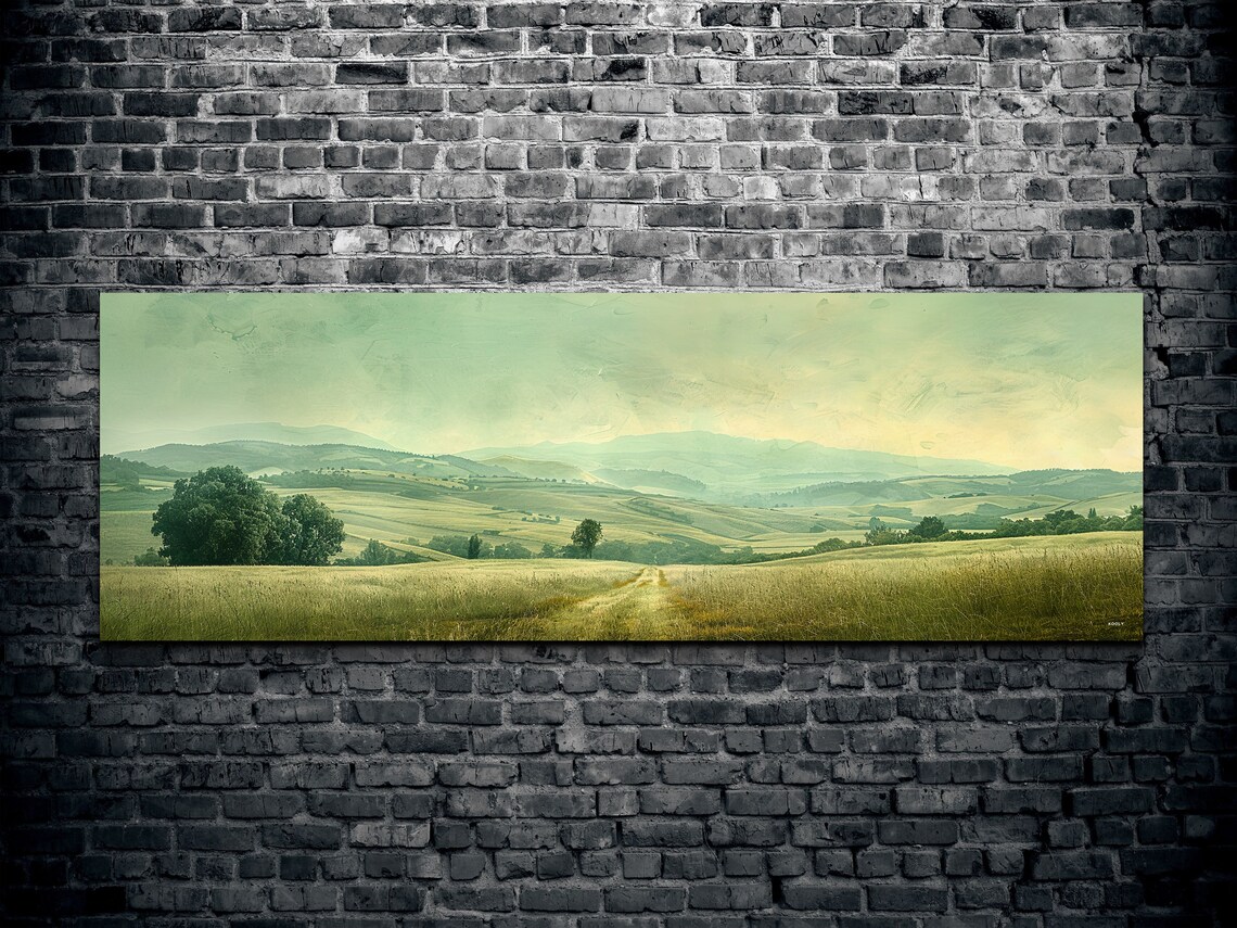 Vintage Misty Mountain Scene Art Print Extra Large Wall Art Panoramic Artwork Nature Art - Image 2