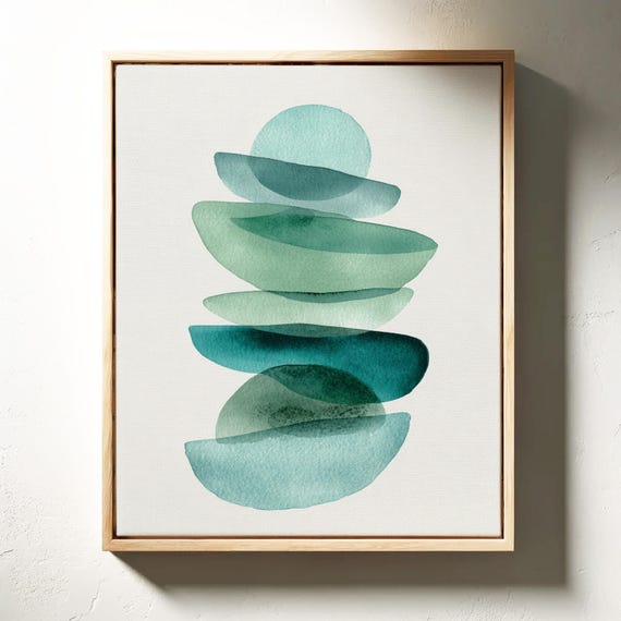 Minimalist Watercolor Zen Stones, Japandi Art Print