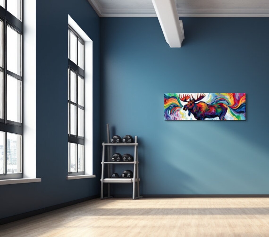 Abstract Rainbow Moose In Swirling Colorful Brushstroke Panoramic Poster - Image 7