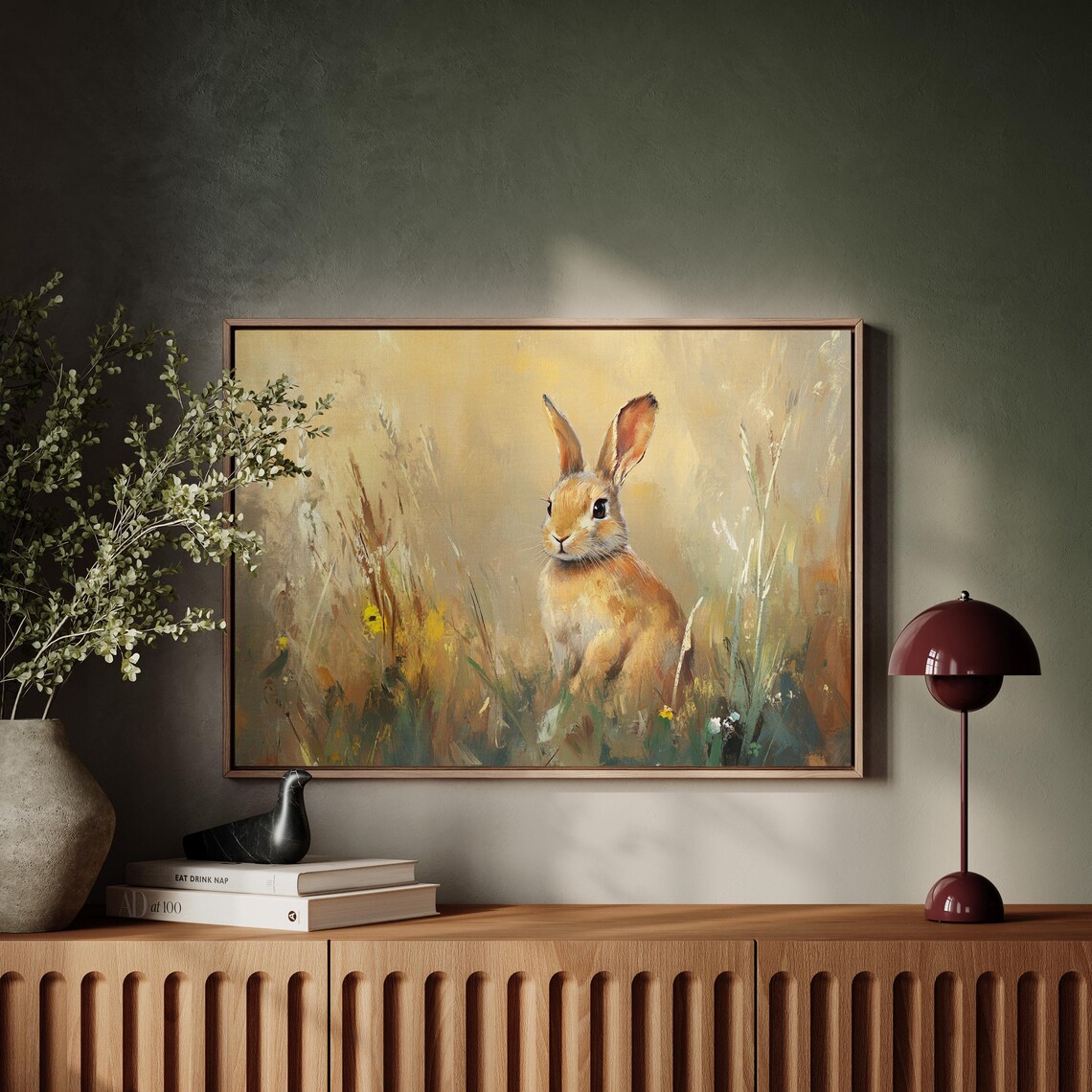 Whimsical Rabbit in Meadow, Rustic Farmhouse Art Print - Image 6